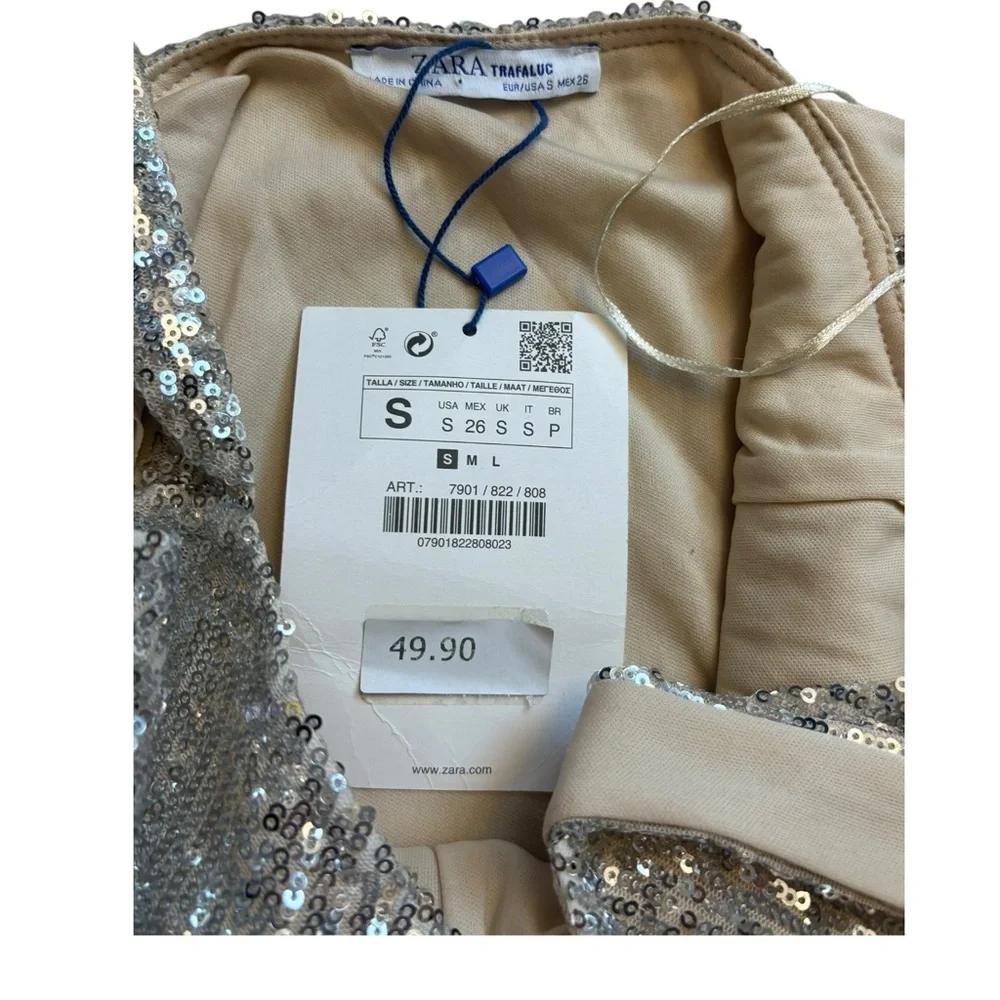 Zara NWT Gold Sequin Sparkle Sequin Midi Dress with Slit size S - Picture 10 of 11